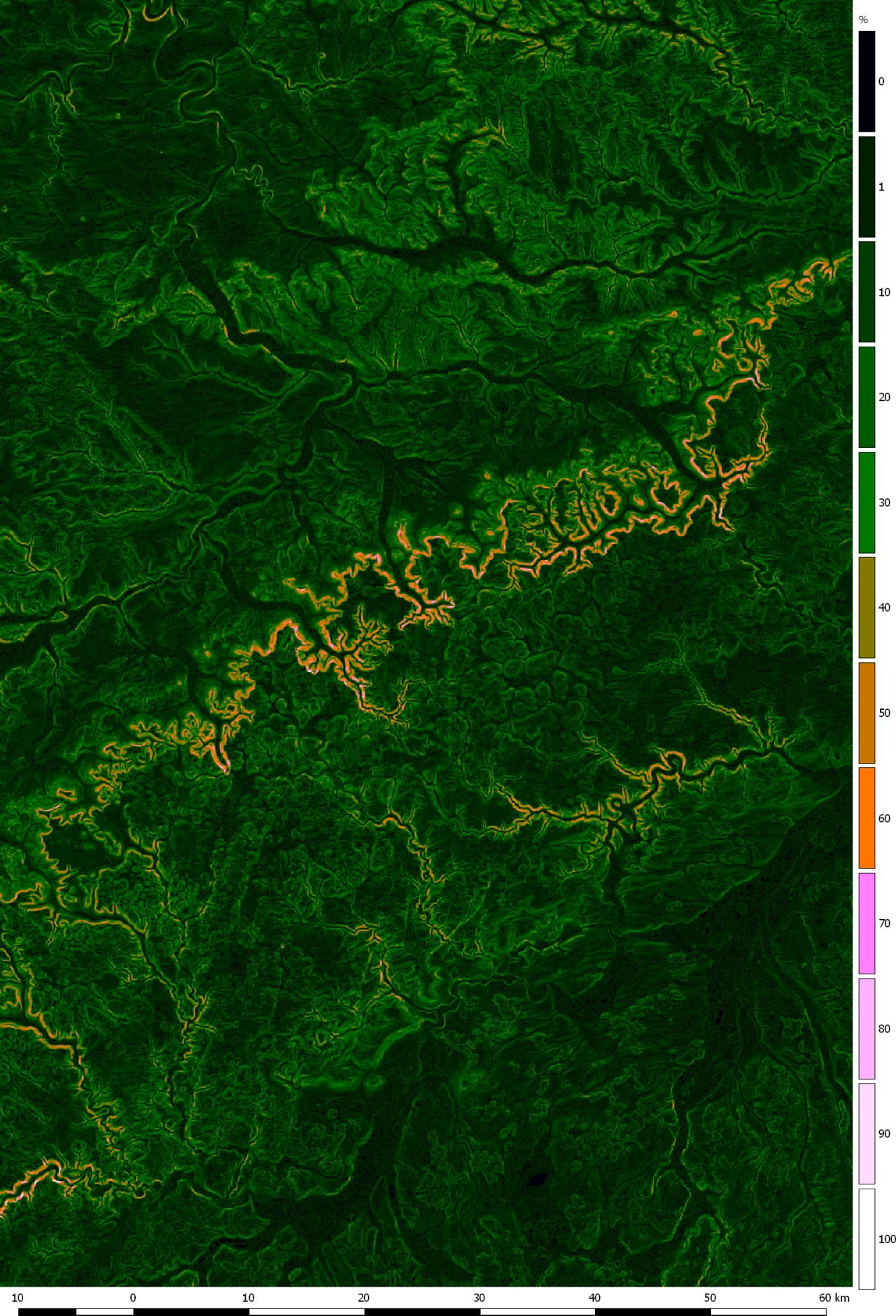 Mappa della pendenza del terreno calcolata dal modello digitale del terreno
