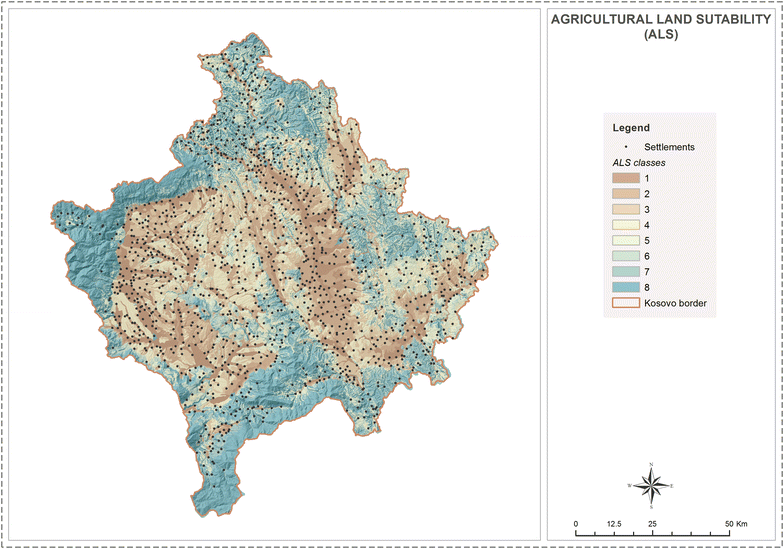Mappa di idoneità del suolo agricolo ottenuta tramite analisi multi-criteri