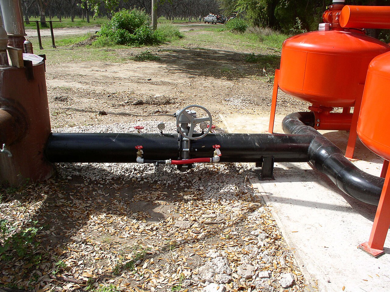 Irrigation system with pipes and filters
