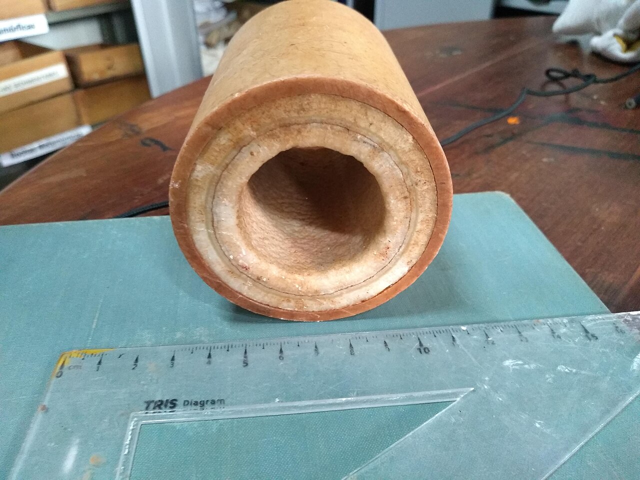 Campioncino di suolo (carota) con incrostazione da salinità, scattato in laboratorio